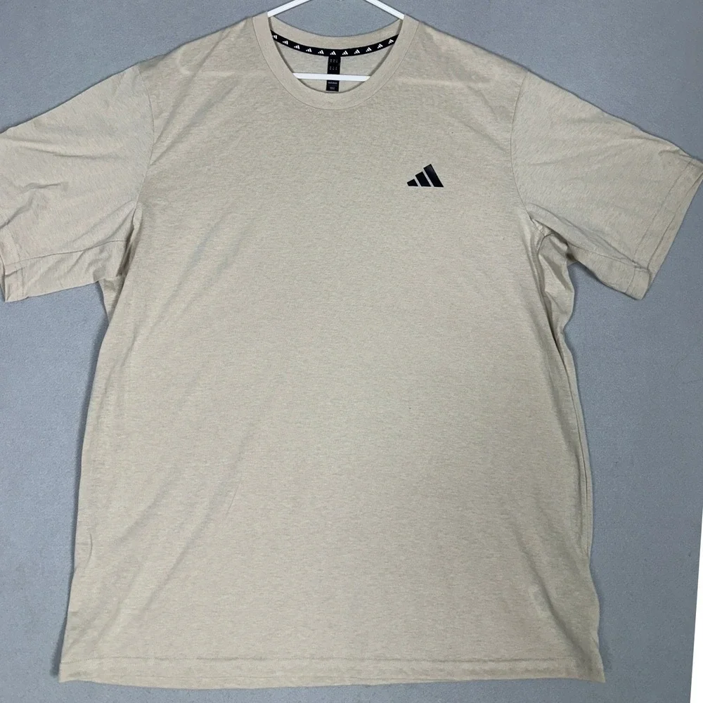 Adidas Aeroready T-Shirt Mens Large Beige Heather Crewneck Logo Short Sleeve Tee